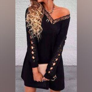 NEW WITH TAGS Small Black Dress Open Cutout Long Sleeves